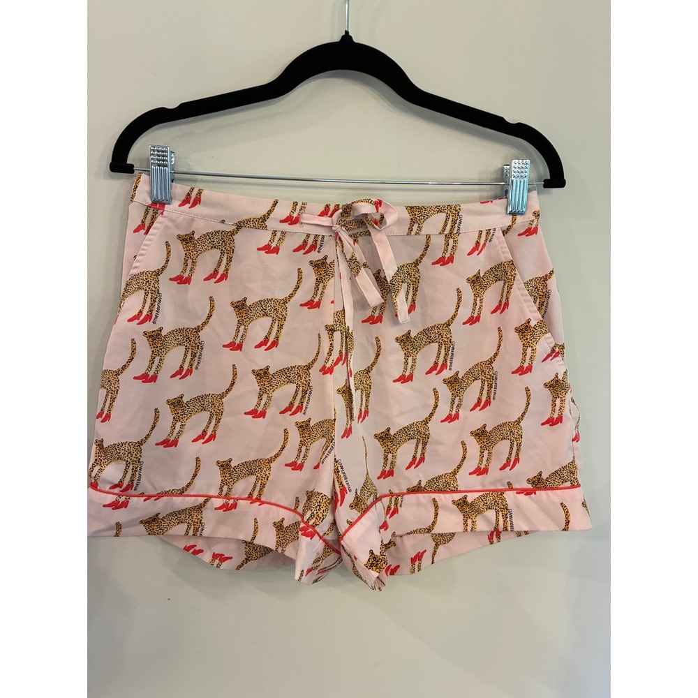 Bouffant & Broken Hearts Pink Leopard Red Boots Pajama Shorts Small